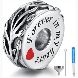 Sterling Silver Cremation Urn Bead Charm Holds Ashes Keepsake Pendant